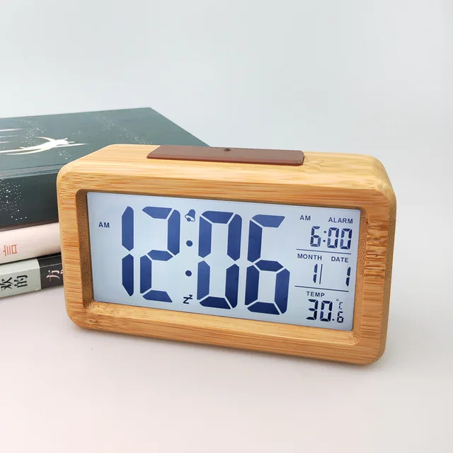 Solid Wood Table Clock Desktop Alarm Clock Room Living Room Decoration Electronic Clock Fashion Electronic Office Desk Clock 1