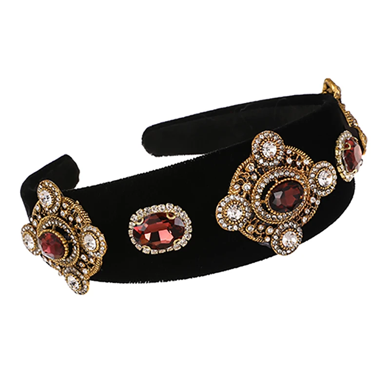 

ZHINI Ethnic Gothic AAA Zircon Crystal Handbands for Women Exaggeration Boho Retro Gold Color Hair Accessories Handmade Jewelry