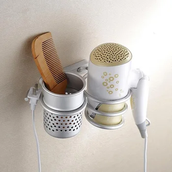 

Hair Dryer Holder Space Aluminium Bathroom Wall Shelf Hair Dryer Rack with Basket bathroom shelves Bathroom Accessories