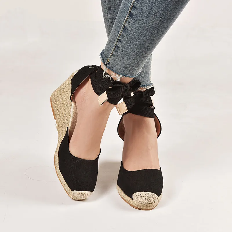 

2019 Hot Wedges Sandals Bohemia Woman Sandals Summer Shoes Women Platform Sandals Lace Up Chunky High Heels Sandalias Mujer 43