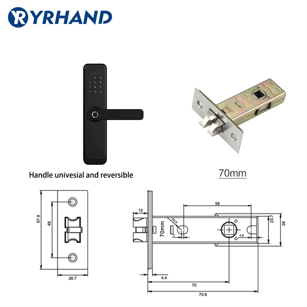 70mm adjustable Tuya биометрический замок отпечатков пальцев, умный замок безопасности с WiFi приложением Пароль RFID разблокировка, дверной замок электронный гостиницы - Цвет: 70mm adjustable