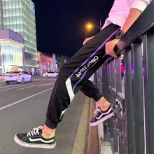 Брюки-карго, мужские свободные хип-хоп уличные джоггеры, корейские лоскутные шаровары с карманами, брюки длиной до щиколотки, крутые осенние брюки для мужчин