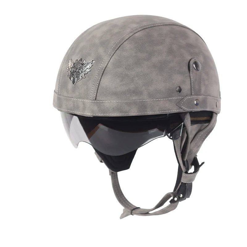  Casco de motocicleta de cara abierta con visera, cascos retro  para adultos para hombres y mujeres, casco de motocicleta de media cara  vintage para scooter, Chopper Cruiser, aprobado por DOT 