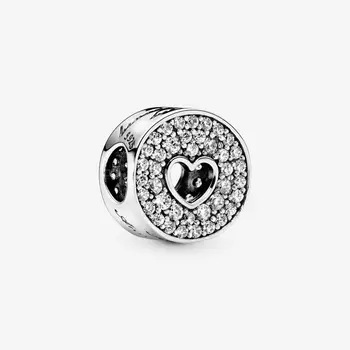 

Pavé and Heart Anniversary Charm Fit Pandora Bracelet 925 Sterling Silver Clear CZ Metal Beads for Women Fashion Jewelry Gift