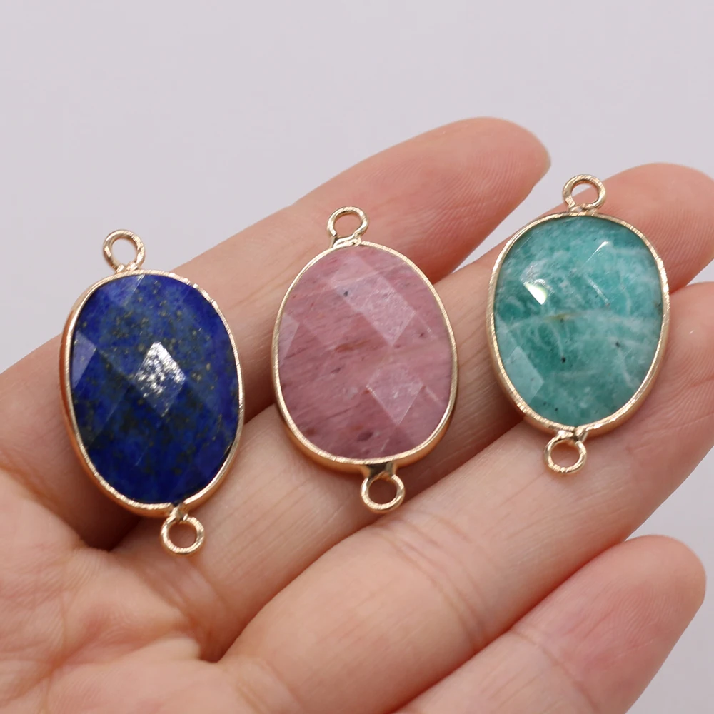 5PCS Wholesale Natural Stone Lapis lazuli Amazonite Egg Shape Connector Pendant For Women Jewelry Making DIY Necklaces Accessori