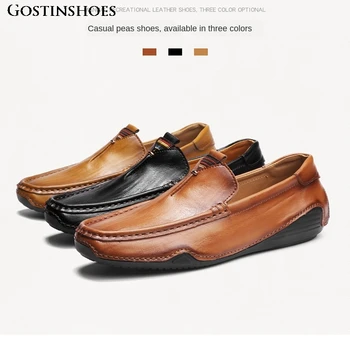 

Sepatu Zapatos Genuine Leather Loafers Scarpe Hombre Cowhide Cow Leather Pig Split Rubber Fashion Casual Slip-on Summer Solid