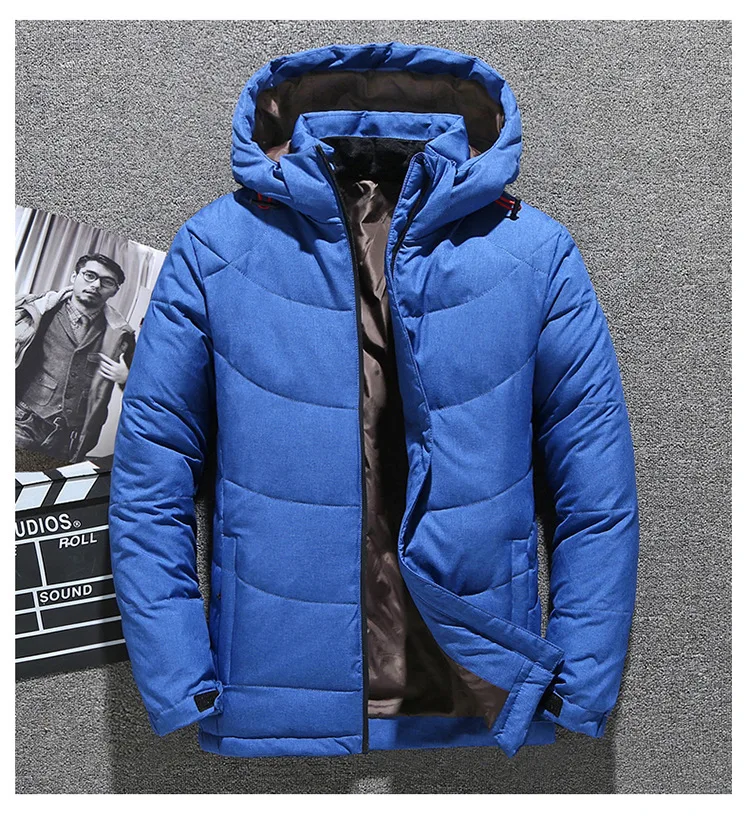 Casual Slim Men's Thick Down Jacket Winter Windproof Warm Parka Thick Hooded Male Brand Clothing White Duck Down Coat