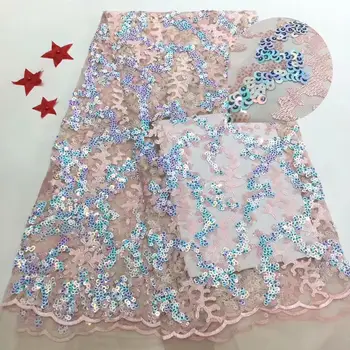 

New Sequins Lace Fabric 2019 High Quality Latest Sequins African Lace Fabric Wedding French Tulle Lace Fabric Nigerican Wedding