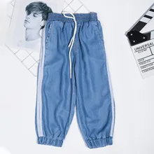 Осень Wenzhou детская одежда стиль онлайн знаменитости эластичная лента для больших мальчиков свободные ковбойские Tencel девочек повседневные спортивные брюки