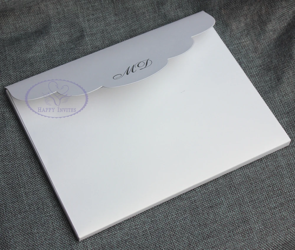 HI1109 - 12 Elegant White Hard Cover Wedding Invitation Card with Personal Silver Foiling Printing Made in China