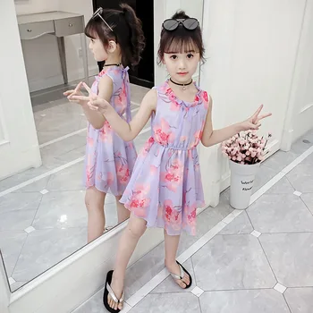 

Children Clothes Summer Dress Teenage Girl Sleeveless Chiffon Flower Princess Dress Petals Collar Casual Kids Dresses For Girls