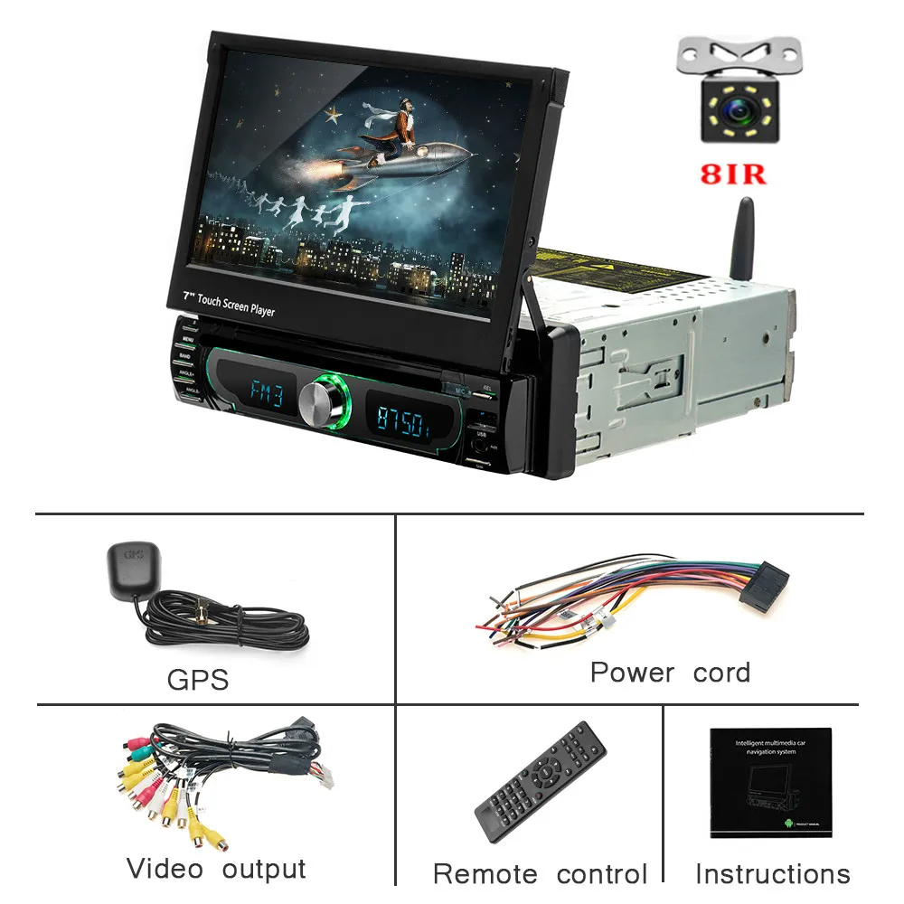 Hikity Авторадио 1 din Автомобильный мультимедийный dvd-плеер Android gps " сенсорный экран автомобильное радио-зеркальная связь Поддержка камеры заднего вида - Цвет: with 8 IR camera