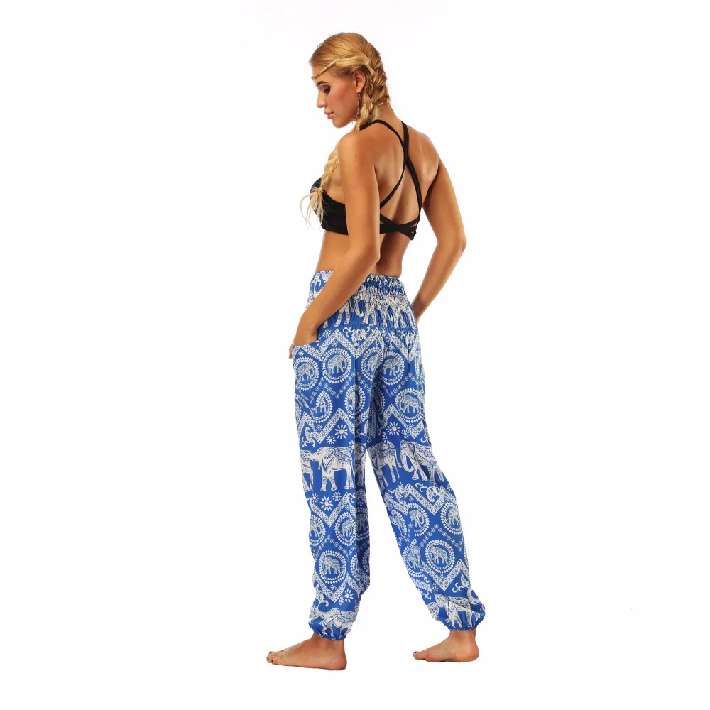 TL009- blue and white elephant wide leg loose yoga pant leggings (7)
