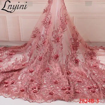 

Latest French Lace Fabric High Quality Flower Tulle Lace Fabric for Wedding Nigerian Net Lace Material with Beads/Stones L2824B