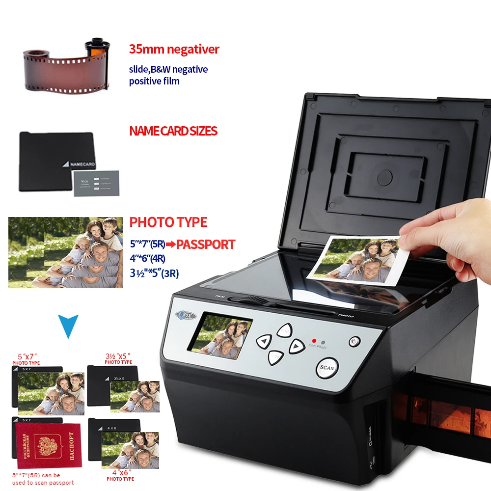 2.4 Pollici 8.1 Mega Pixel Converti 35mm 135 Diapositive Negative Scanner Nome Card Scanner DZSF 4 in 1 Digital Photo Film Scanner