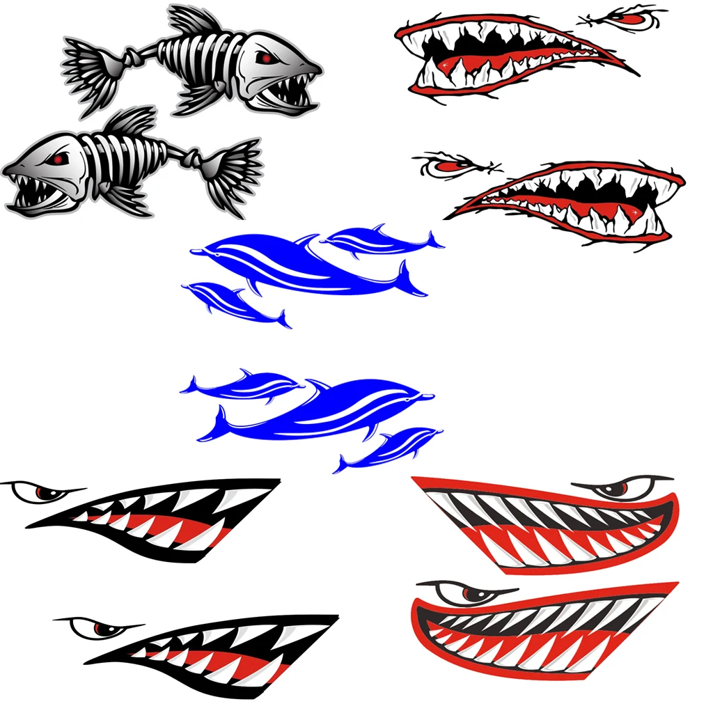 2Pcs Shark Mouth Tooth Decals Stickers For Kayak Boat Jet Ski Car Window