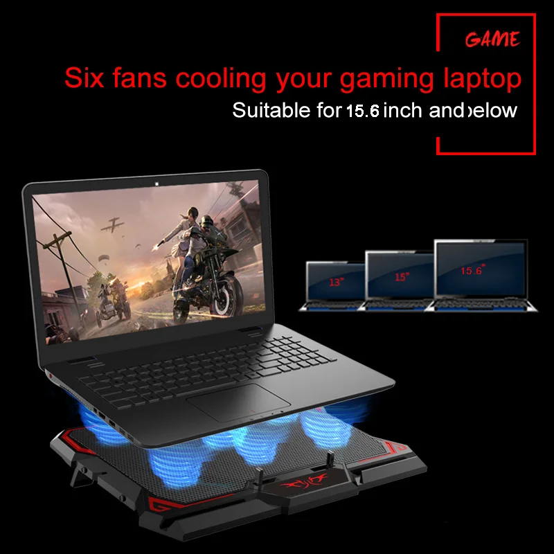 COOLCOLD Gaming Laptop Cooler Notebook Cooling Pad 6 Silent Red/Blue LED Fans Powerful Air Flow Portable Adjustable Laptop Stand