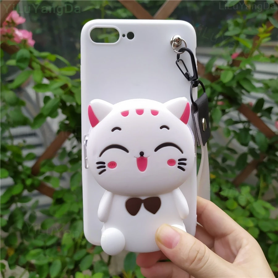 Мультяшная Мелодия totoro stitch кошелек на молнии для телефона чехол для iPhone 5 5S SE 6 6s 7 8 Plus X XR XS 11 Pro Max Мягкий силиконовый чехол сумка - Цвет: White Cat