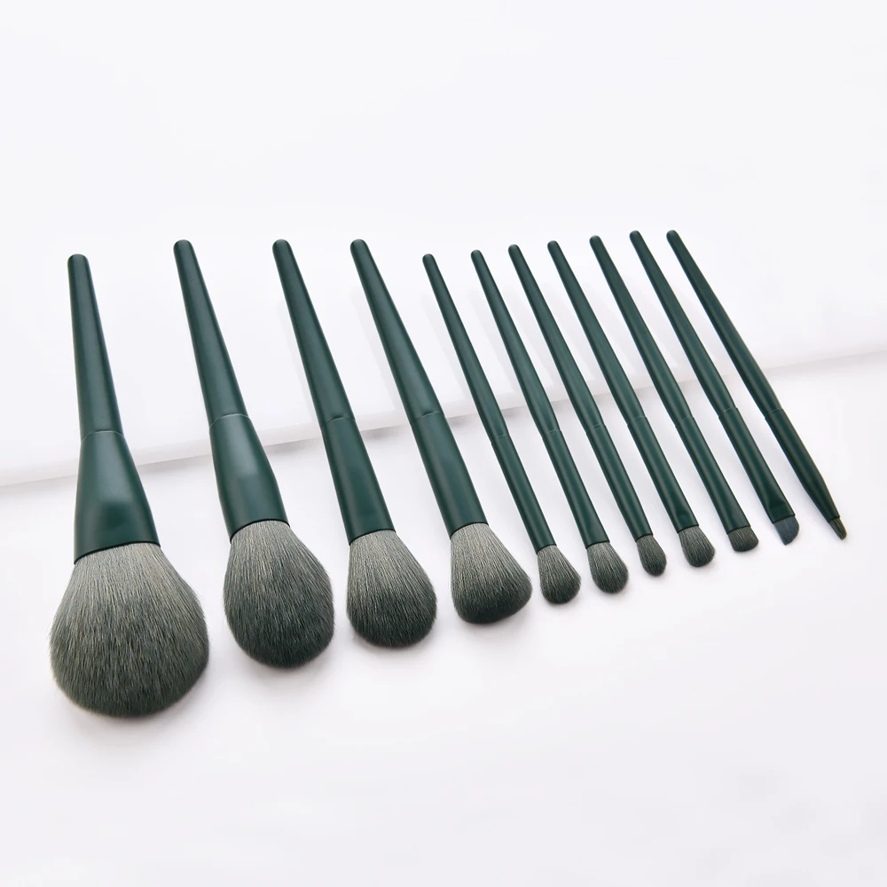 GUJHUI 12pcs/set Makeup Brushes Beauty Cosmetic Tool Dark green Foundation Brush Blending Eyeshadow Brush Make up brushes Set