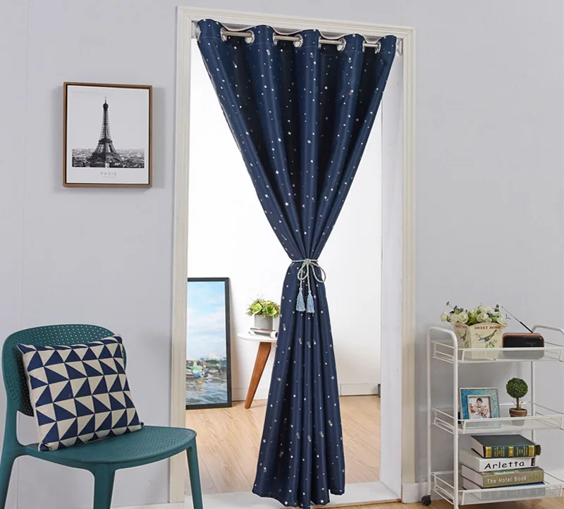 Star Pattern Thermal Door Curtains Blackout Cloth Curtain Grommet Top 5 Colors for Bathroom Kitchen Bedroom Door Balcony DW1233