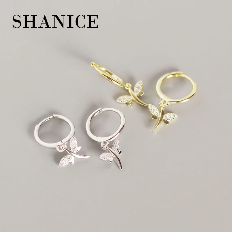 

SHANICE New Delicate Dragonfly Earring 100% 925 Sterling Silver Shining Zircon Stars Pendant Stud Earrings for Women
