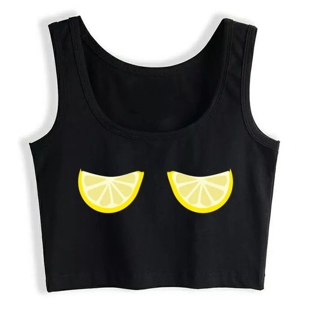 Crop Top Female Lemon Boobs For Women Cool White Sleeveless Tops | Женская одежда