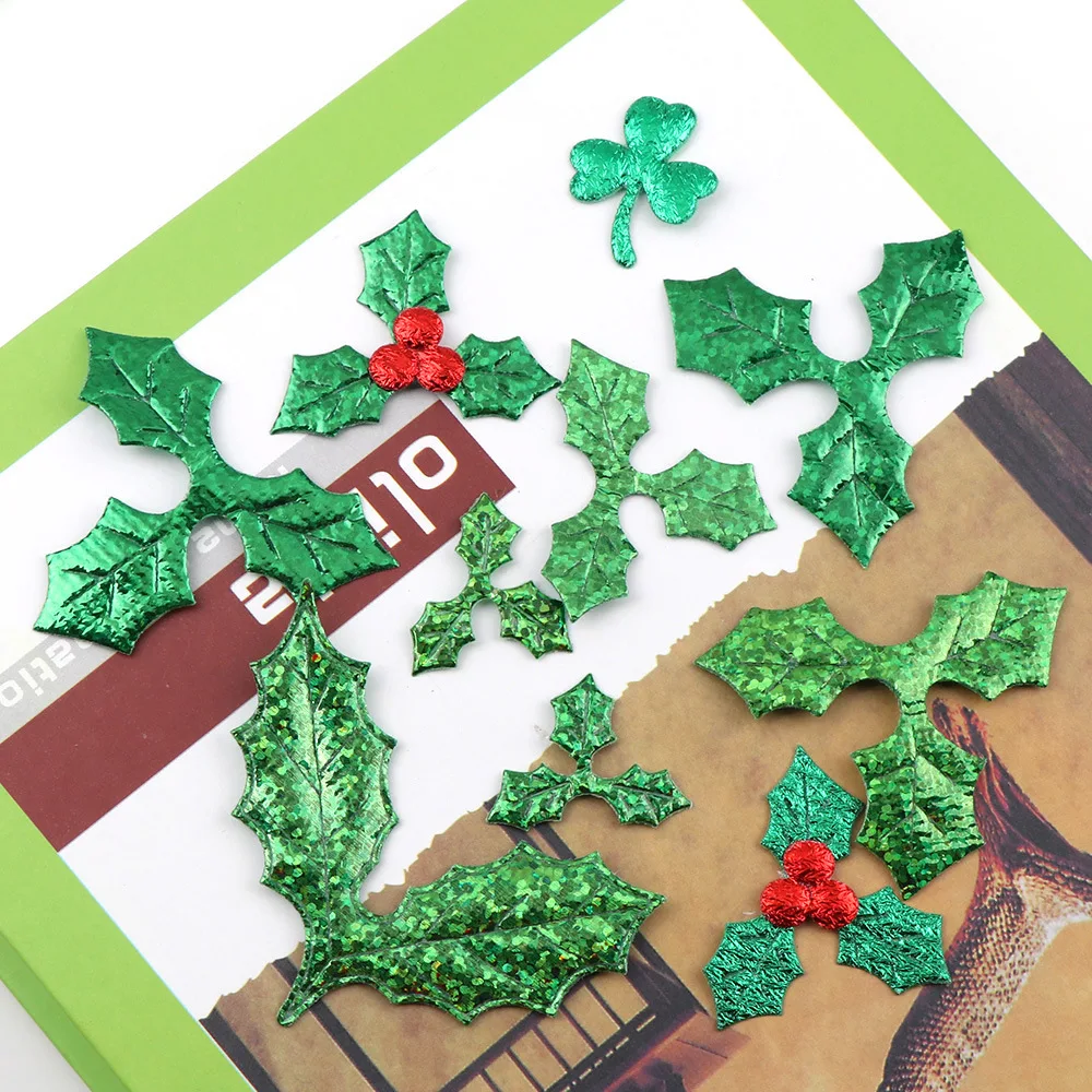 

100Pcs/lot Christmas Artificial Leaves Leaf Fake Holly Berries Red Cherry Little Fruits Stamen Christmas Wedding Home Decoration