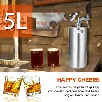 

Stainless Steel Mini Beer Keg Stainless Steel Growler with Adjustable Tap and CO2 Injector