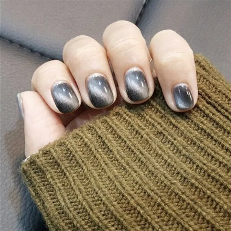 

24pcs Fake Nails Black Cat's Eye Girl Ins Artificial Multiple Colors Pointed Bridal False Nails Self-sticking Tips Sticker