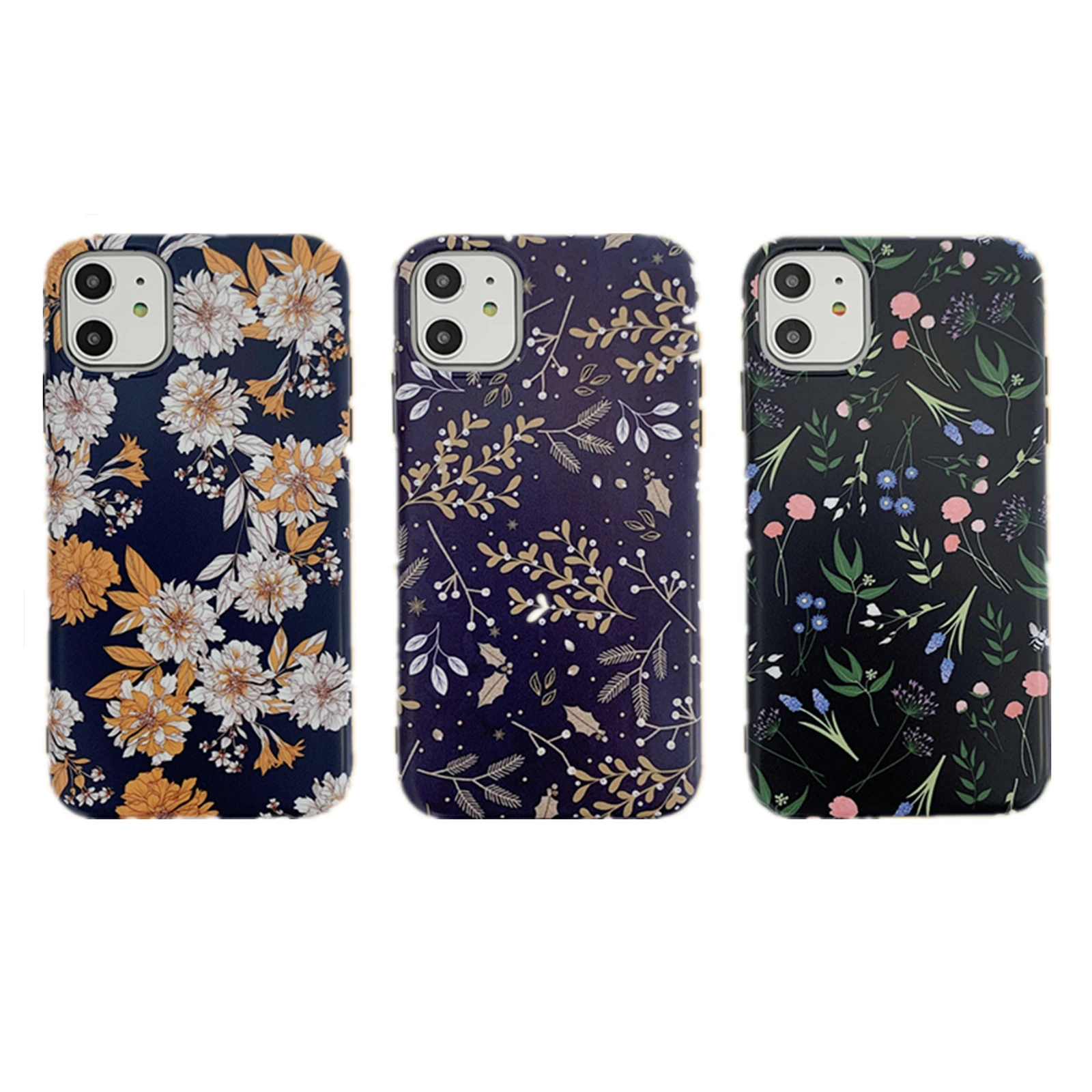 Yellow Pink White Flowers Leaves Phone Case For iPhone 11 Pro X XR XS Max 7 8 6 6s Plus Floral Soft Silicone Black Back Cover |