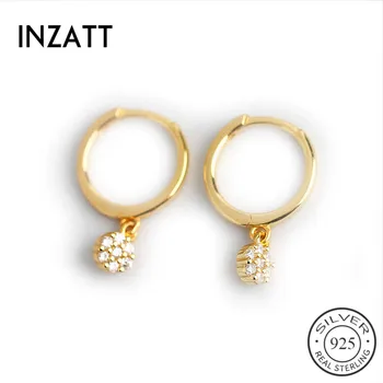 

INZATT Real 925 Sterling Silver Zircon Round Geometric Hoop Earrings For Fashion Women Party Minimalist Fine Jewelry Accessories