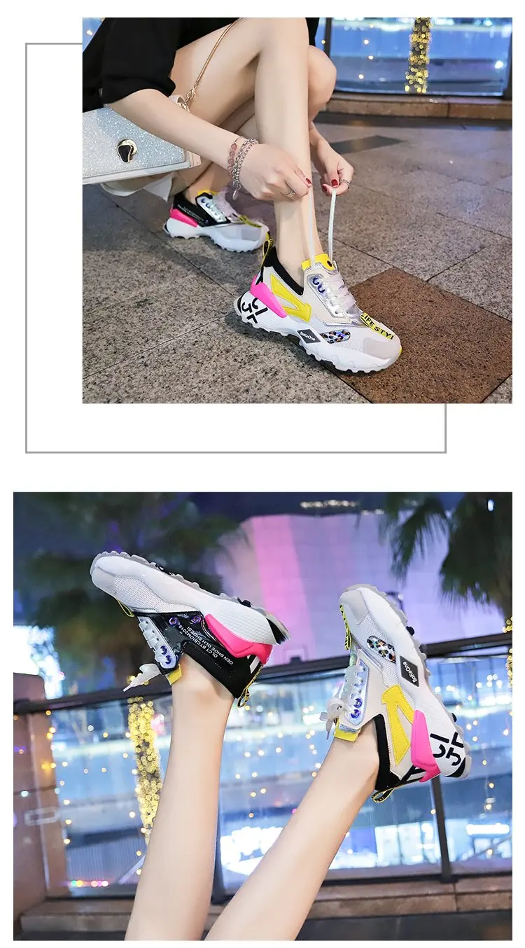 Новые дизайнерские массивные кроссовки женские кроссовки для бега Брендовые женские кроссовки на платформе Красочные Модные повседневные женские туфли