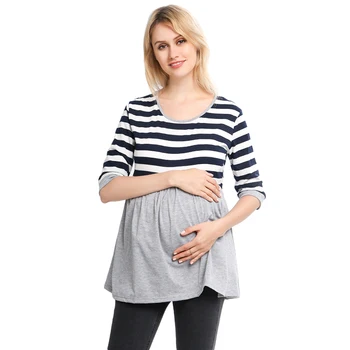 

Maternity Clothes Women Breastfeeding Stroped Blouse Fashion Half Sleeve Pregnant T-Shirt Daily Maternity Clothes