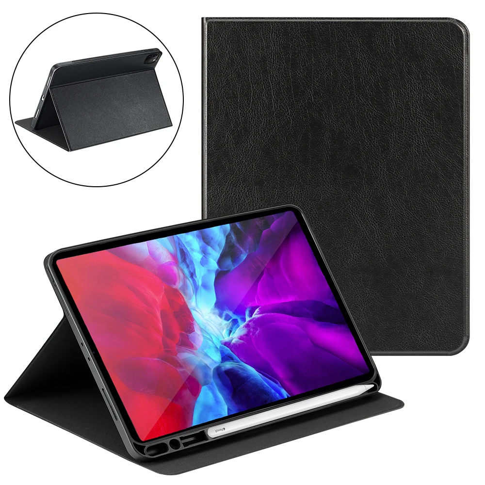 

For Apple iPad Pro 11 Case 2020 with Pen Slot Tri-Fold Stand Folio PU Leather Tablet Protector Cover For iPad Pro 12.9 Case 2020