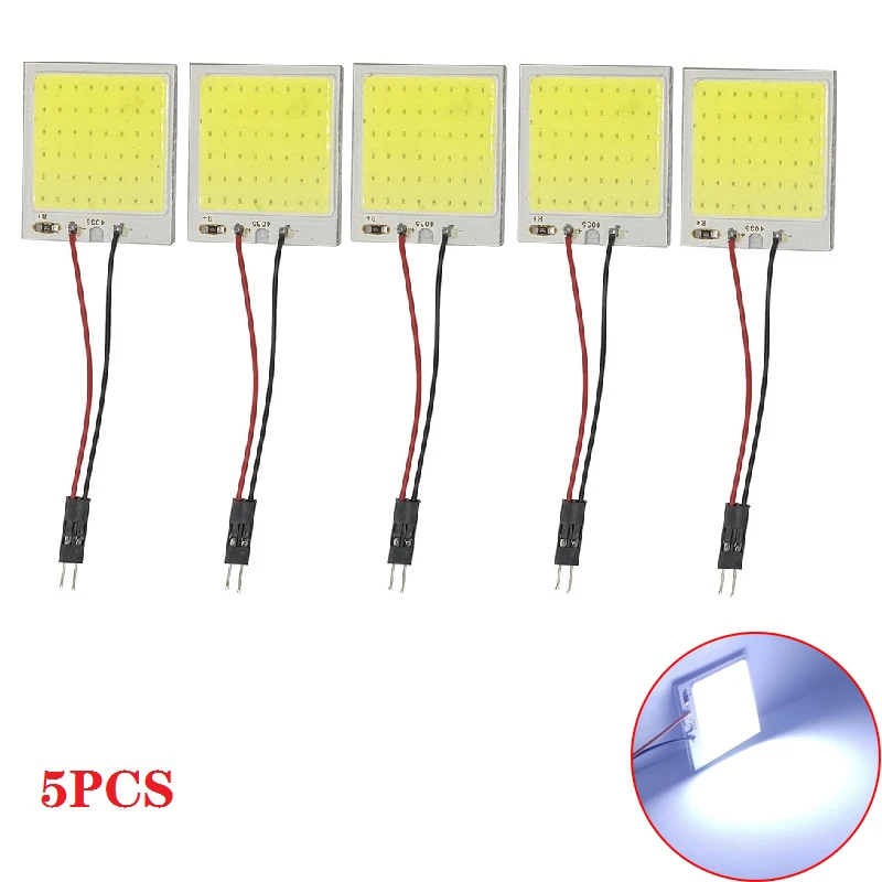 

5PCS White T10 W5w Cob 48SMD 48LED Car Led Clearance License Panel Lamp Auto Interior Reading Bulb Trunk Festoon Light DC 12V