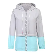 Jacket Outwear Women Long Sleeve Patchwork Thin Skinsuits Hooded Zipper Casual Sport Coat Outdoor Spring Autumn Windbreaker Coat