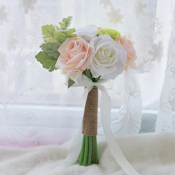 

Simulation Rose Wedding Flowers Bouquet Rose Bouquet Ribbon Fake Wedding Bouquet For Bridesmaid Bridal Decoration