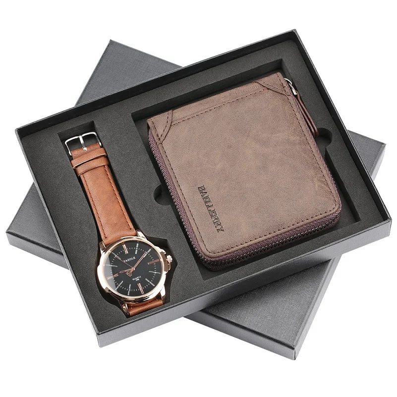 38 Business Men's Quartz Wristwatch Men Watches Purses Money Clip Credit Card Leather Wallet Gift Set for Dad Boyfriend Top Luxury - Color: 38