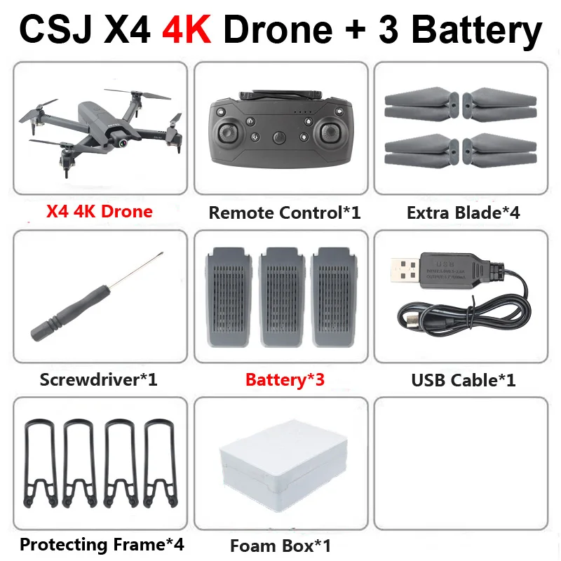 CSJ X4 складной Профессиональный Дрон с HD 4K камерой WiFi FPV широкоугольный оптический поток RC Квадрокоптер Вертолет игрушки SG106 E520S - Цвет: 4K 3Battery Foam