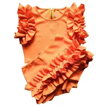 VIKINII Летняя Сексуальная женская пляжная одежда оранжевого цвета, Женский комплект из двух предметов с рюшами, без рукавов, кружевные укороченные топы с высокой талией, шорты