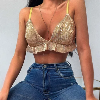 

V Neck Sexy Lingerie Women Gold Sequins Bras For Women Wireless S-XL Underwear Bra Top Soutien Gorge Sexy Erotique 30DEC24