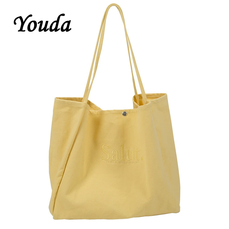 

Youda Candy Color Large Capacity Canvas Bag Simple Fashion Shoulder Bags Ladies Large-capacity Shopping Handbag Cute Lady Tote