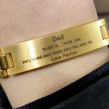 

Personalize Mens Name Bracelet Chain Smooth Bangle Link Gold Color ID Engraved Bracelet For Men Women