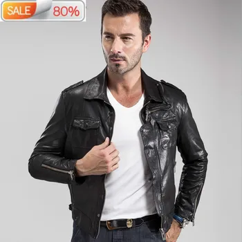 

2020 Genuine Leather Men Slim Spring Autumn Short Coat Goatskin Motorcycle Jacket Man Vintage A14DJ2AA0 B22452