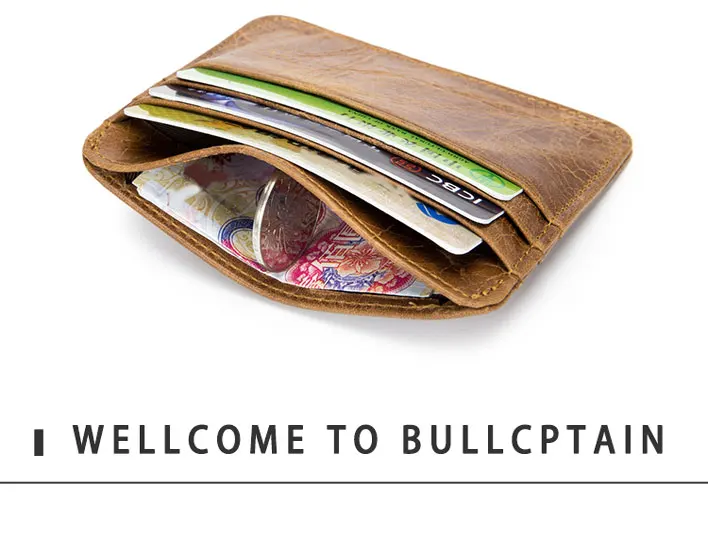 BULLCAPTAIN, натуральная кожа, для монет, для карт, кошелек для кредитных карт, мини, тонкий, Воловья кожа, кошелек для ID карт, унисекс, деловой кошелек