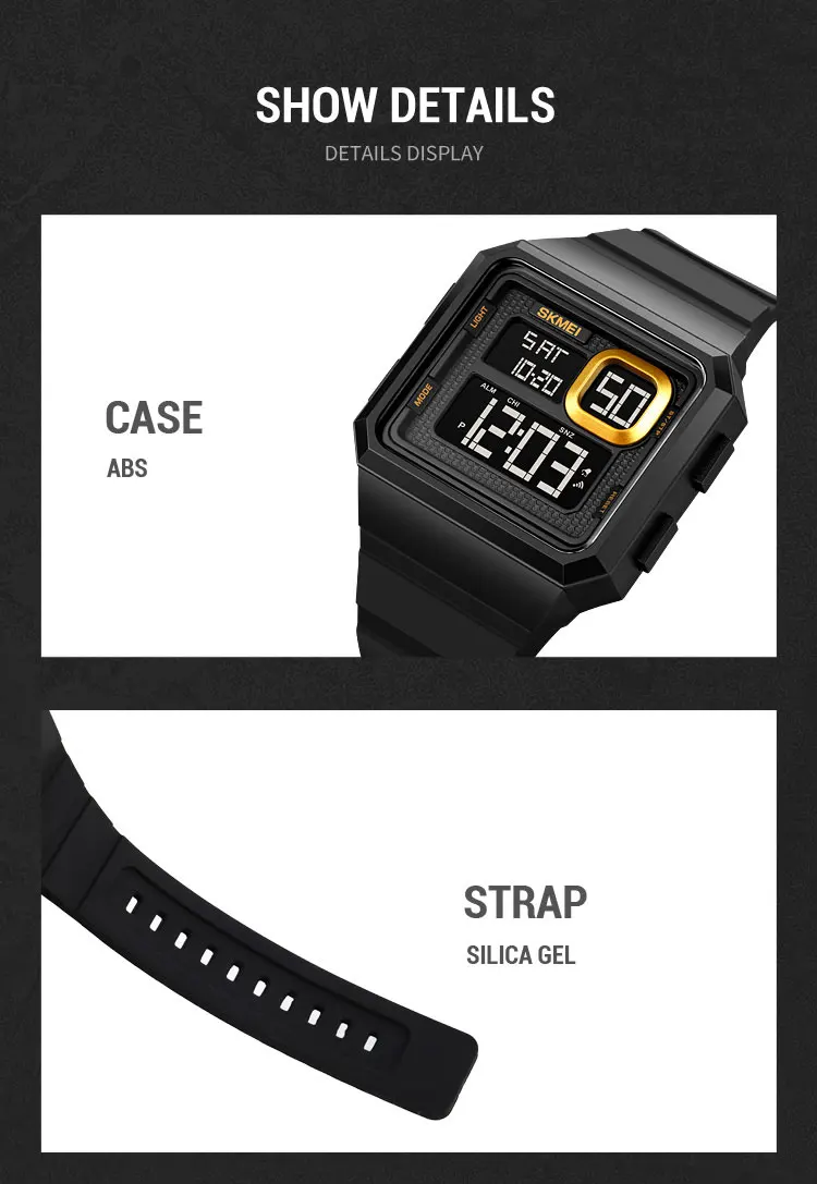 SKMEI New Fashion Simple Design Digital Watch For Men Waterproof 2Time Led Light Display Alarm Clock Electronic Countdown Watch