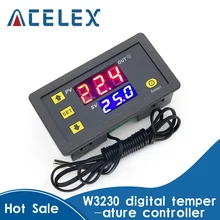 W3230 12v 24v AC110-220V sonda linha 20a controle de temperatura digital display led termostato com calor/refrigeração controle instrumento