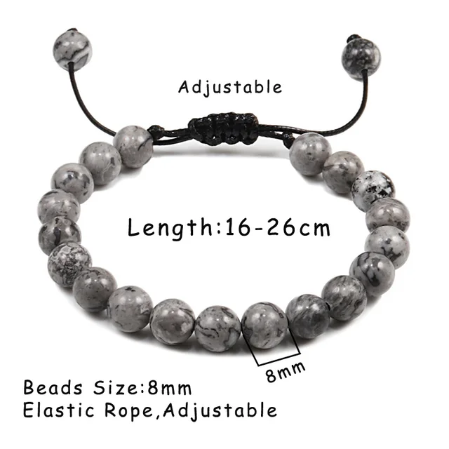Pulsera de cuentas de piedra de ojo de tigre unisex, brazalete de cuerda trenzada ajustable, roca de Lava Natural, pulseras de equilibrio curativo de Yoga, 8mm