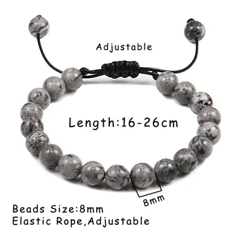 8mm Tiger Eye Stone Beads Bracelet Adjustable Braided Rope Bangles Natural Lava Rock Men Women