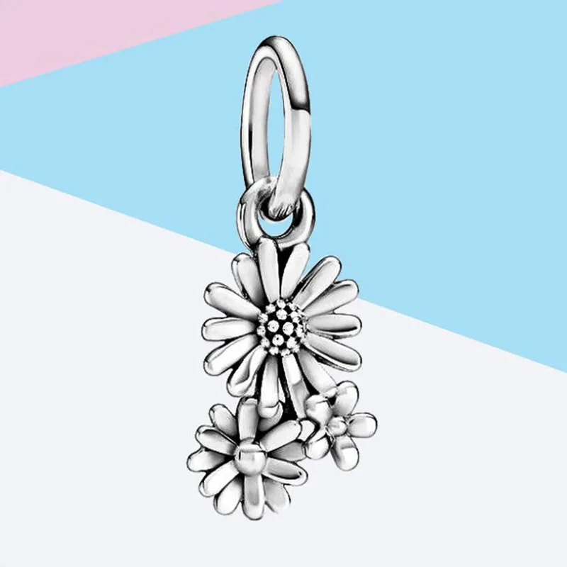 

100% 925 Sterling Silver Charm New Daisy Bouquet Pendant Fit Pandora Women Bracelet & Necklace Diy Jewelry